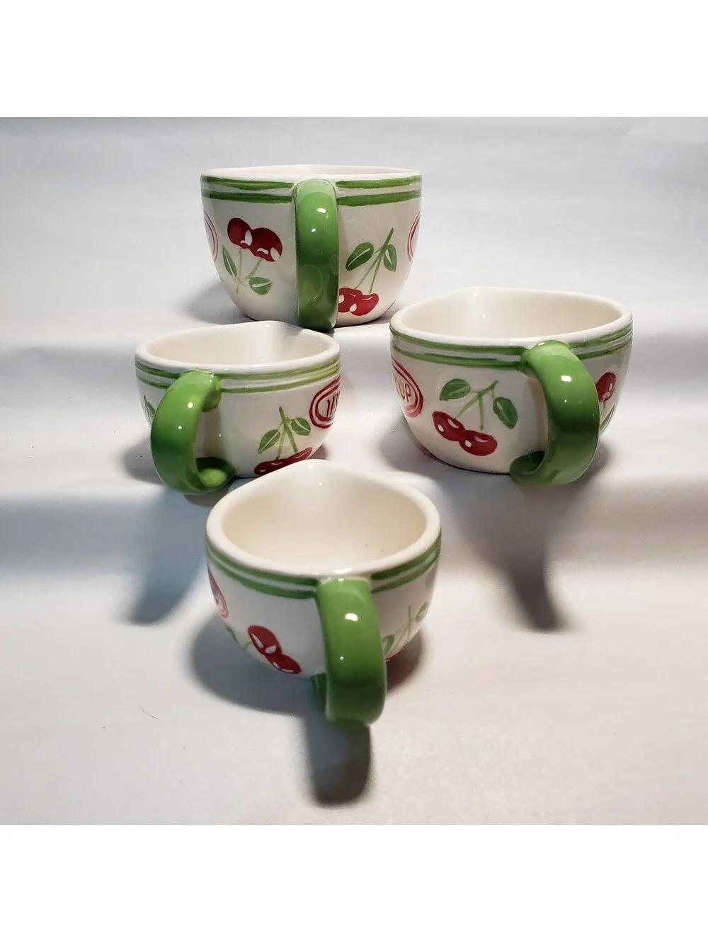 Pier 1 Imports Measuring Cup Set Cherries Ceramic 4 piece Kitchen Green Red
